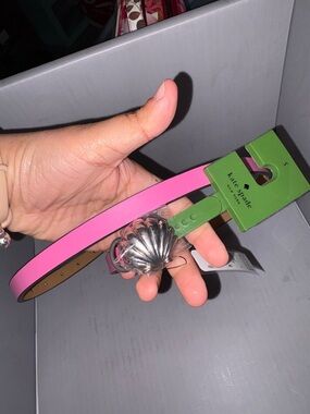 kate spade Pink Leather Belt with Silver Shell Buckle